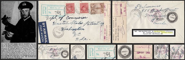 British Columbia / B.C. Postal History / WWII FECB Registered Airmail Cover - 27 / 29 January 1944 - VANCOUVER SUB OFFICE No. 37, B.C. (cds cancel / postmark) to Washington, D.C. via Vancouver, B.C.