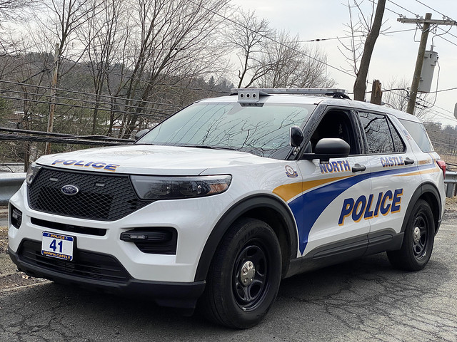 Picture Of Town Of North Castle New York Police Department Newest Car # 41 - 2021 Ford Explorer Police Interceptor Utility. License Plate Readers Were Recently Added To Top Of Front Window. Photo Taken Monday March 7, 2022