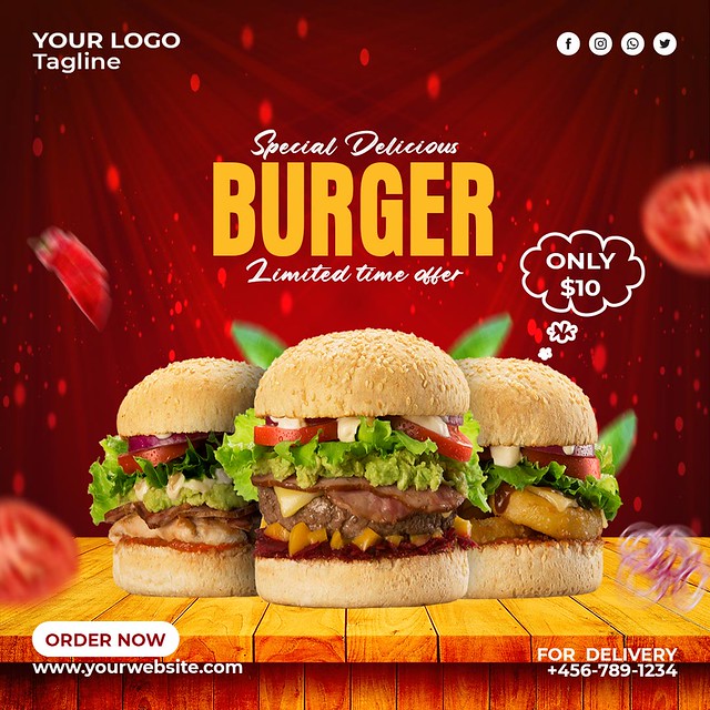 Burger food menu promotion social media instagram post banner template7