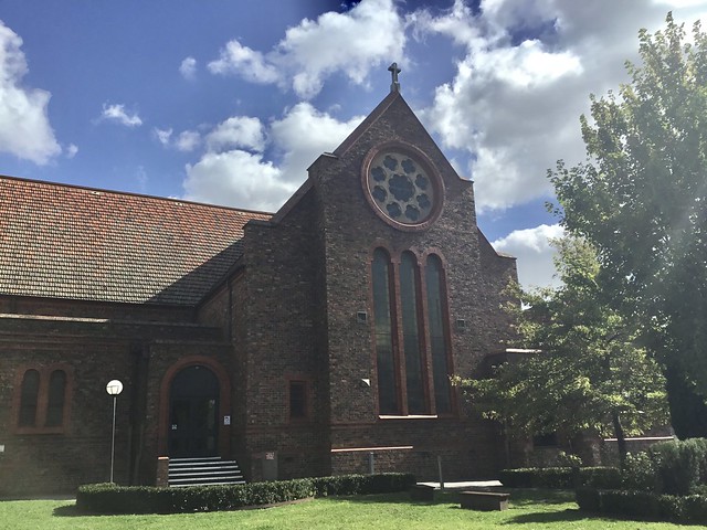 Melbourne. The transepts of the Essendon Catholic Church built in clinker  brick.