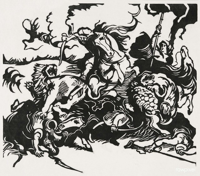 Lion Hunt (1913) print in high resolution by Franz Marc. Original from the Yale University Art Gallery. Digitally enhanced by rawpixel.