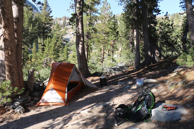 I found a nice spot to camp on the south side of Duck Lake's outlet creek - there were fewer people over there