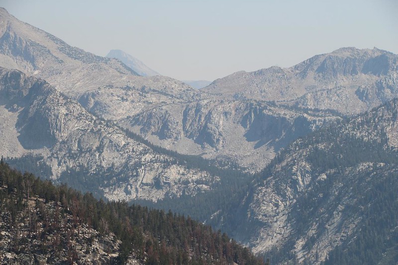 Zoomed-in view looking south toward Silver Pass, where I had hiked that morning, from the PCT north of Purple Lake