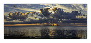 Sunrise over the Bob Graham Sunshine Skyway Bridge, Tampa Bay, Florida - 70mm