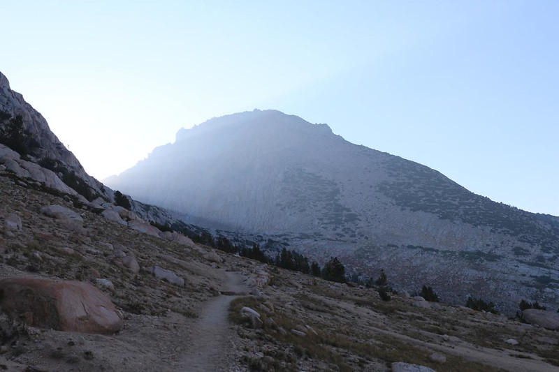 The smoky haze was visible as the morning sunlight streamed through the col south of Peak 12221 near Silver Pass