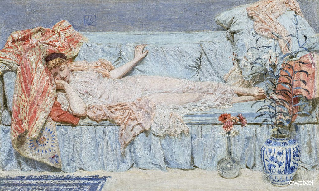 Lilies (1866) painting in high resolution by Albert Joseph Moore. Original from the Sterling and Francine Clark Art Institute. Digitally enhanced by rawpixel.