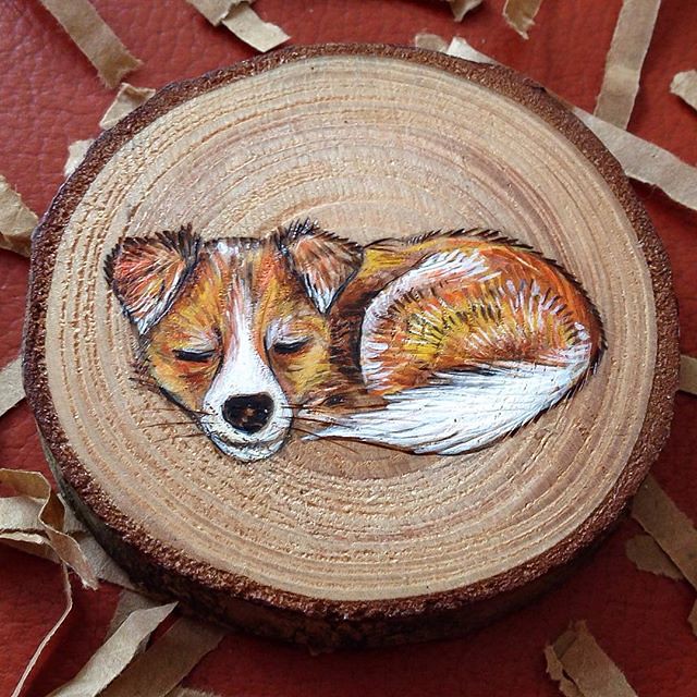 Miniature Painting on Wood Puppy