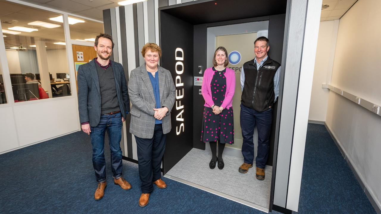 Dr Matt Dickson (Reader, Institute for Policy Research), Professor Sarah Hainsworth (Pro-Vice-Chancellor (Research)), Dr Cathy Pink (Head of Library Research Services), Mike Wilson (Electrical Services Engineer, Estates).
