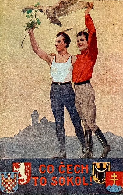 Sokol Sport Festival in Prague, VII Slet, 1920.  Postcard 329-2.  Art by Karel Simunek.