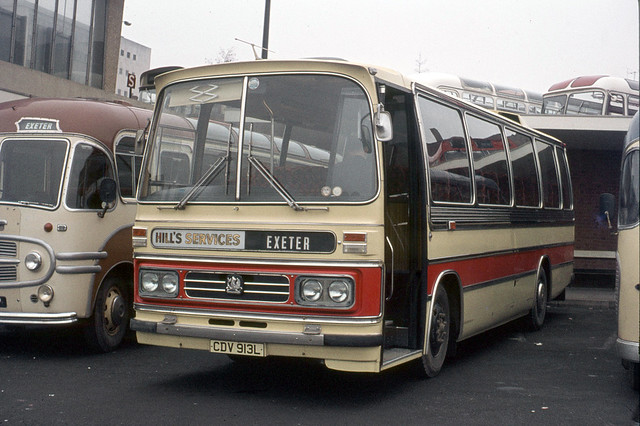 Hill's Services ( Jones & Slade ) . Stibb Cross , Cornwall . CDV913L . Exeter Coach Station , Devon . March-1974 .