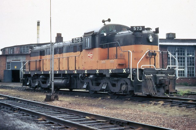 Milw RSD-5 #573 sits by the North La Crosse roundhouse