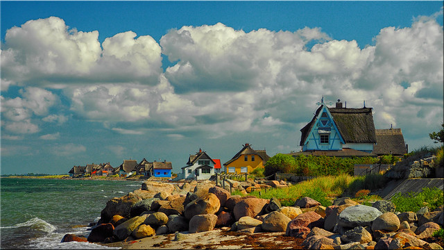 Historic summer houses on the Graswarder in Heiligenhafen on the Baltic Sea