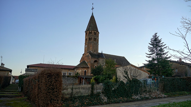 The blue hour on the church of Loché