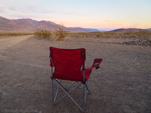 Taking it easy with a chair in a site along the Lake Hill Road, Death Valley National Park, California