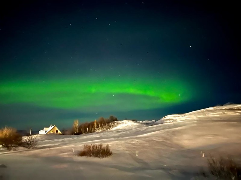 This photo truly captures how bright the northern lights can be... and how clearly we can see the stars!