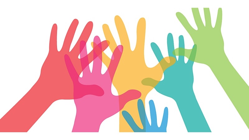 A colourful graphic of hands reaching out