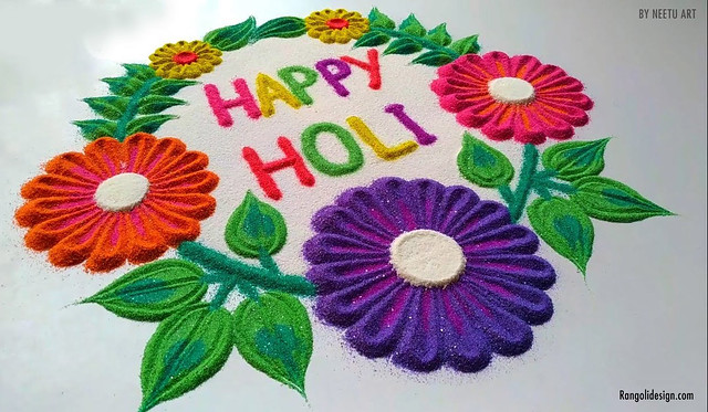 Floral Pattern Rangoli Design For Holi Festival