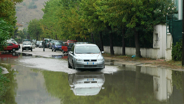 Fiat and flooded street