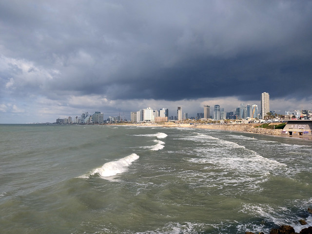 The shore in Tel Aviv in a stormy winter day