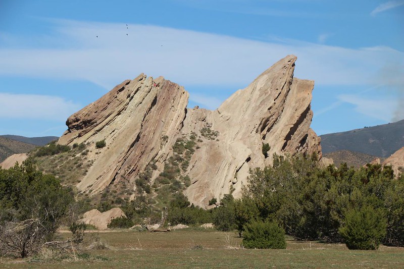 If you look closely you can see people climbing up the left peak at Vasquez Rocks County Park