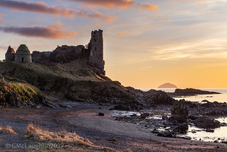 Dunure castle just before sunset