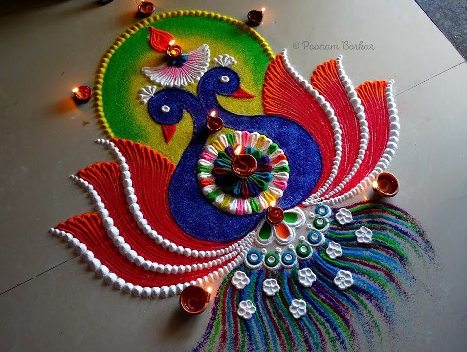 Peacock Rangoli Design For Festival