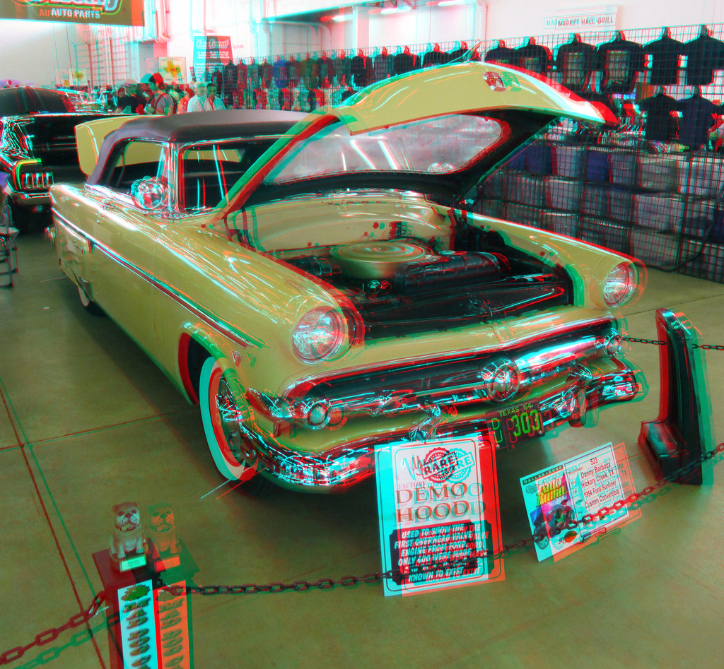 3D 1954 FORD RAGTOP COUPE FRONT RED CYAN ANAGLYPH