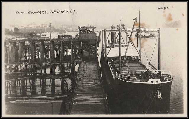 c. 1910 Real Photo Postcard (No. 41) - Coal Bunkers / Wharf  - Coal Ships in Nanaimo Harbour, British Columbia