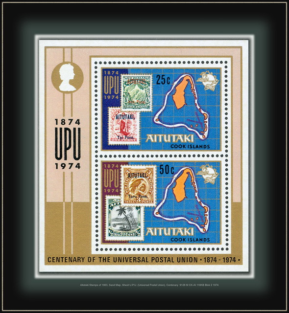 Aitutaki Stamps of 1903, Sand Map, Sheet U.P.U. (Universal Postal Union), Centenary  9128 M CK-AI 118KB Blok 2 1974