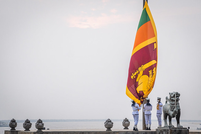 Sri Lanka Flag lowered at Sunset