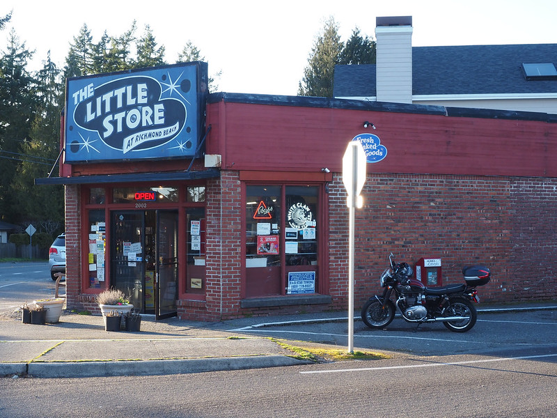 Triumph Bonneville and The Little Store at Richmond Beach