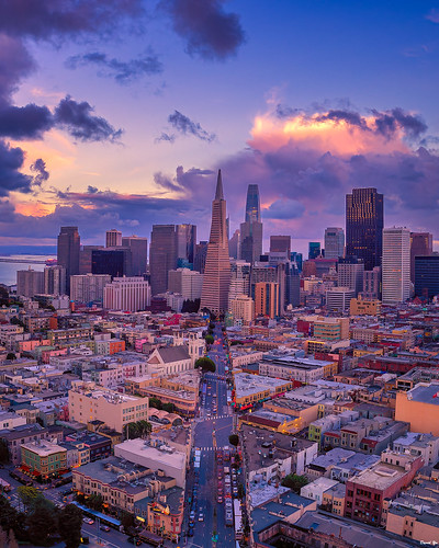 San Francisco City Skyline by davidyuweb, It was one of the early morning sunrise views of the city by the bay with some texture in the sky. N