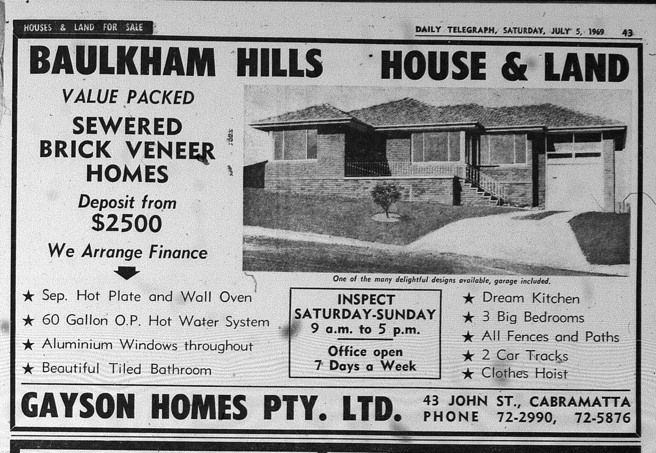 Gayson Homes Ad July 5 1969 daily telegraph 43