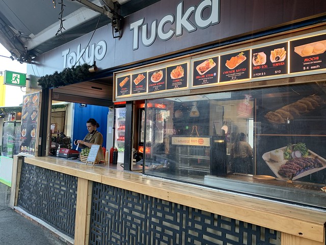 Tokyo Tukka’s Japanese combo platter with Ring rules, gyoza, chicken karage and salad.Eat Street night markets, North Brisbane Queensland Australia