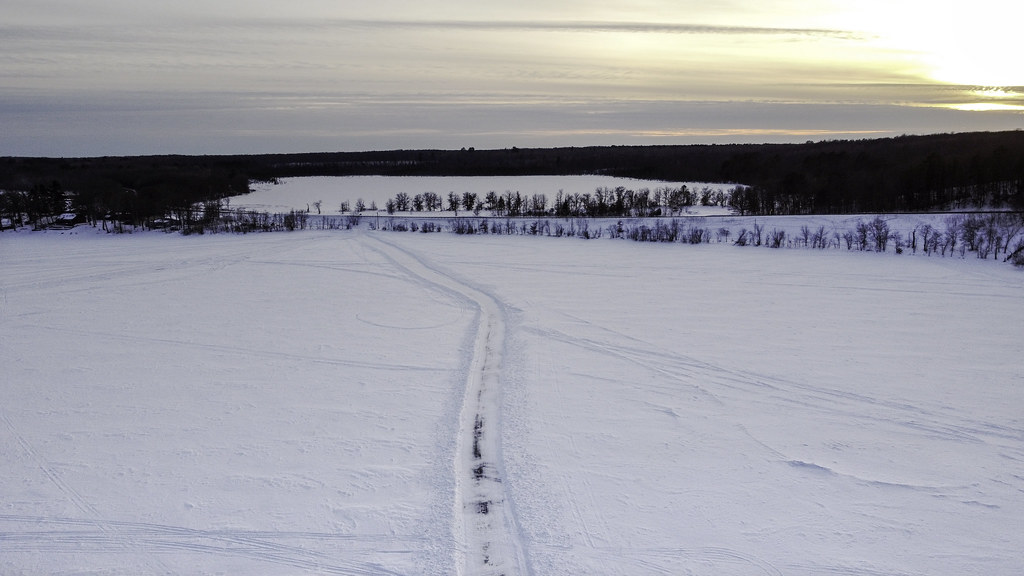 An ice road on Big Sandy Lake in McGregor, Minnesota