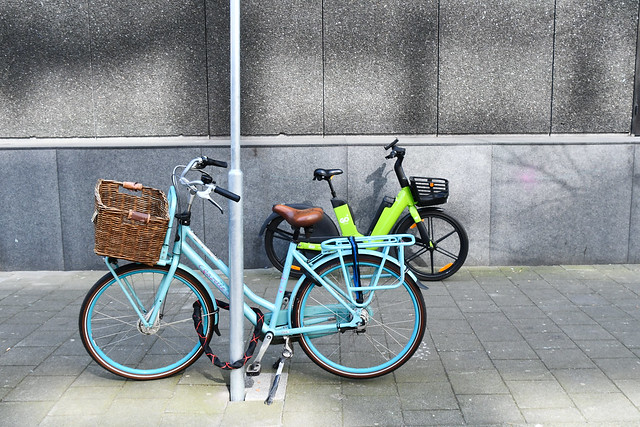 Blue, green on gray. Bicycle