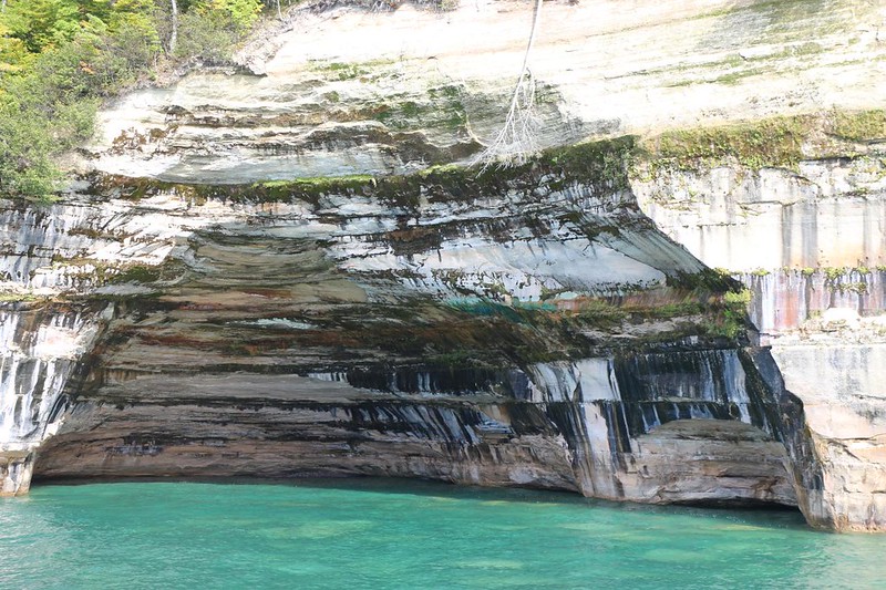 There was water dripping from the roof of this hollowed-out cliff at Pictured Rocks National Lakeshore