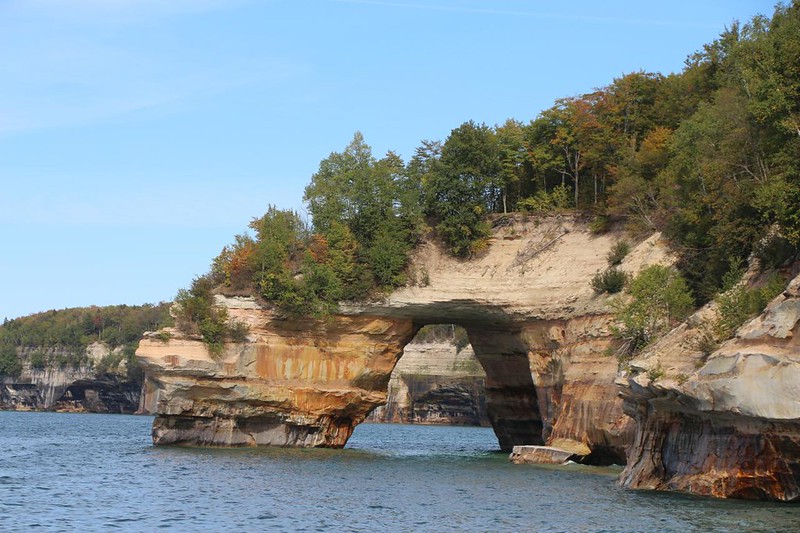 Lovers Leap, the natural bridge on the shore of Lake Superior at Pictured Rocks National Lakeshore