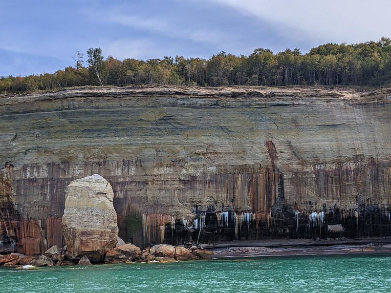 Close-up of the cliffs in Pictured Rocks National Lakeshore from the tour boat on Lake Superior