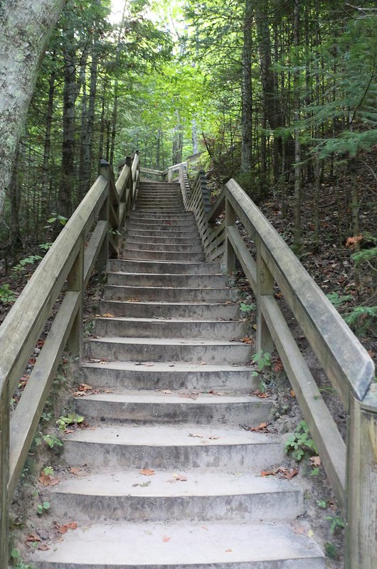 Climbing up the 168 steps from Sable Falls on the North Country Trail at Pictured Rocks National Lakeshore