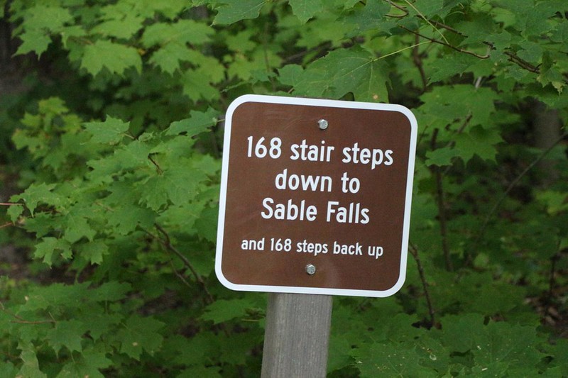 This sign will make you think before you commit to descending the 168 steps to Sable Falls at Pictured Rocks NL