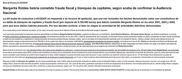 Fraude fiscal impune de Margarita Robles