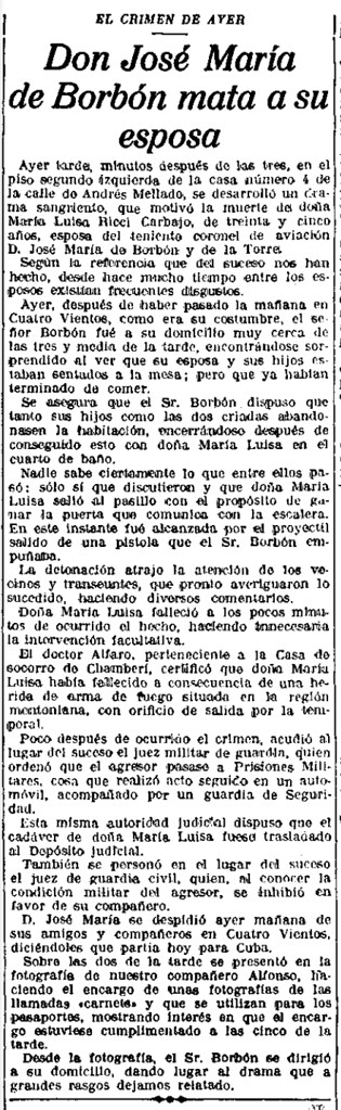 Crónica del asesinato de la esposa del teniente coronel Borbón a manos de éste. La Libertad, 6 de febrero de 1926