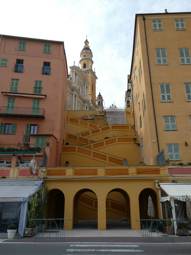 Zig Zag ornamental path leading to Menton Cathedral