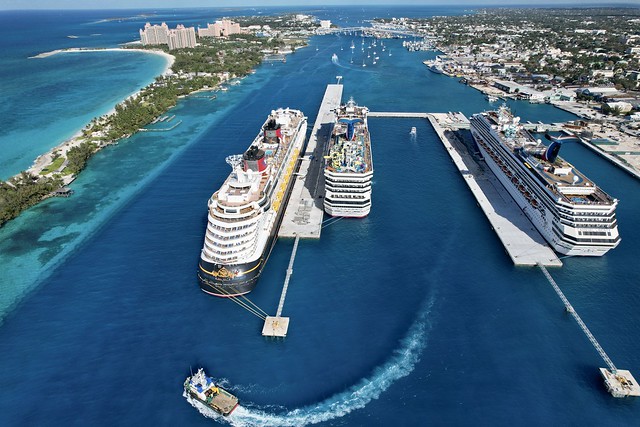 Cruise ship aerial image captured in Nassau, Bahamas
