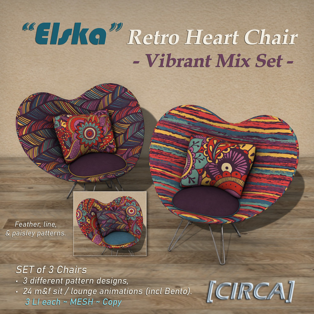 [CIRCA] – "Elska" Retro Heart Chair Set – Vibrant Mix