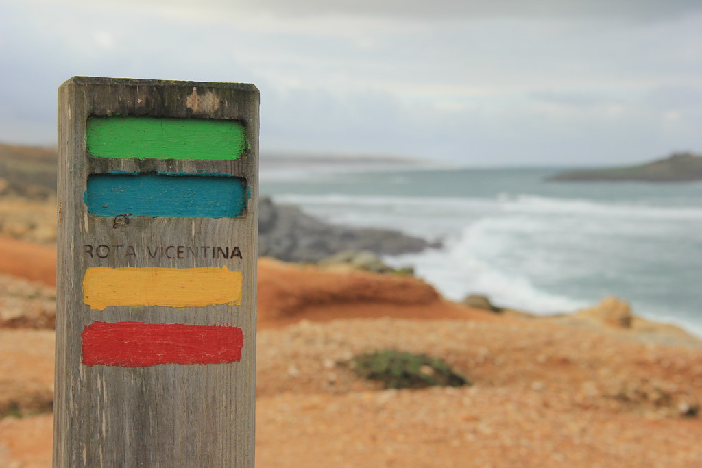 Rota Vicentina marker post, Fishermen's Trail, Portugal