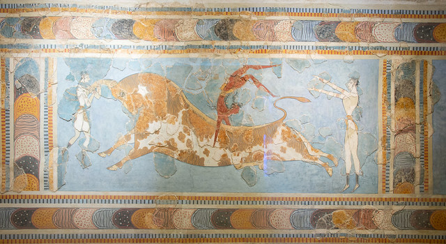 Crete Knossos Palace Minoan Court of the Stone Spout Bull Leaping LM II-IIIA Final Palatial Period Fresco