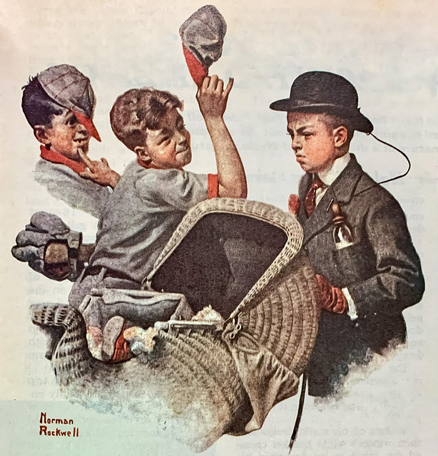 “Boy with Baby Carriage” by Norman Rockwell, his first cover for “The Saturday Evening Post,” May 20, 1916.