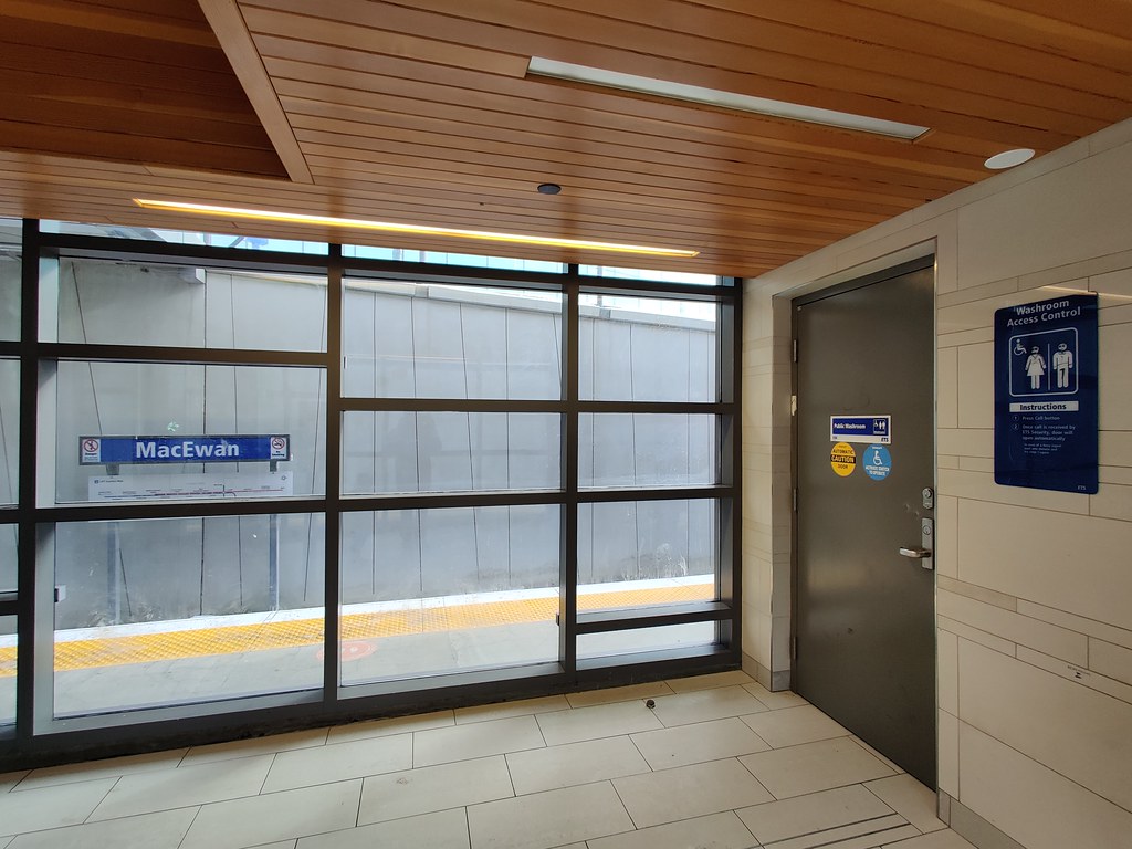 The door outside the public washroom at MacEwan LRT station